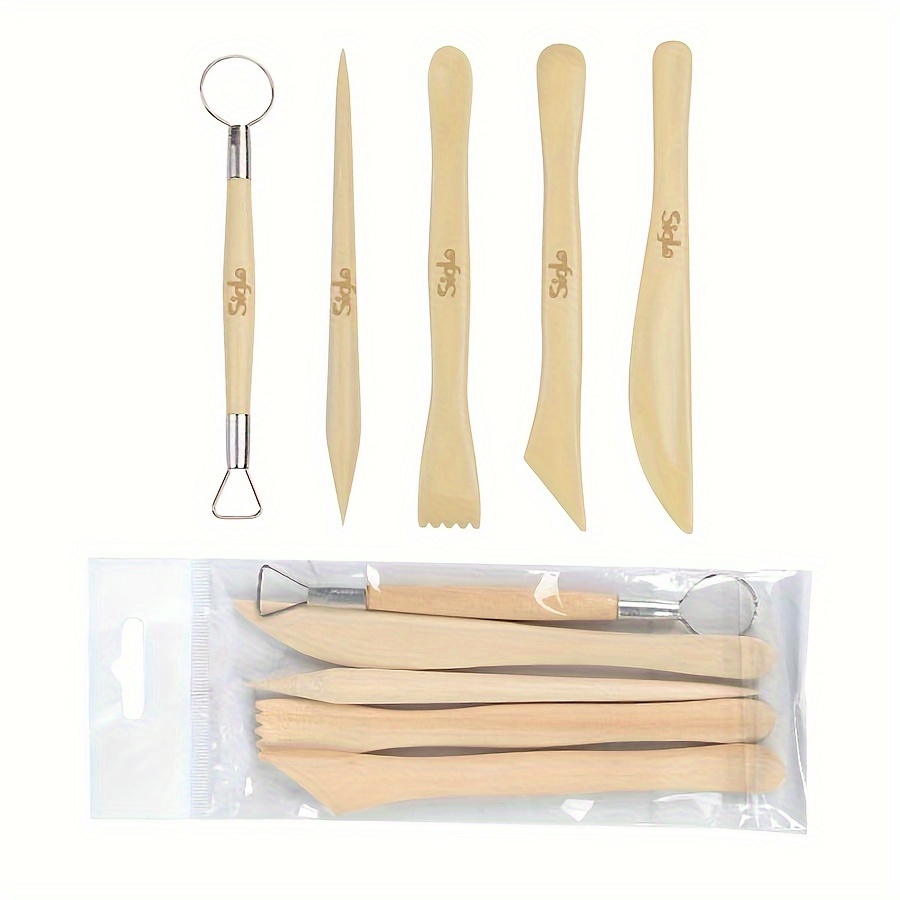 5pcs/set Wooden Pottery Carving Tools Set For Soft Clay And Sculpture