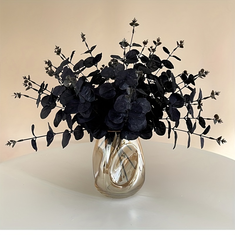 2pcs Flor Eucalipto Artificial Negro, Hoja Seda Redonda Tallo Floral Falso  Verdor Dólar Plateado Eucalipto Ramo Boda Fiesta Hogar Decoración  Artesanal, Otoño Acción Gracias Halloween Festival Cosecha, Decoración  Hogar, Decoración Habitaciones Estéticas