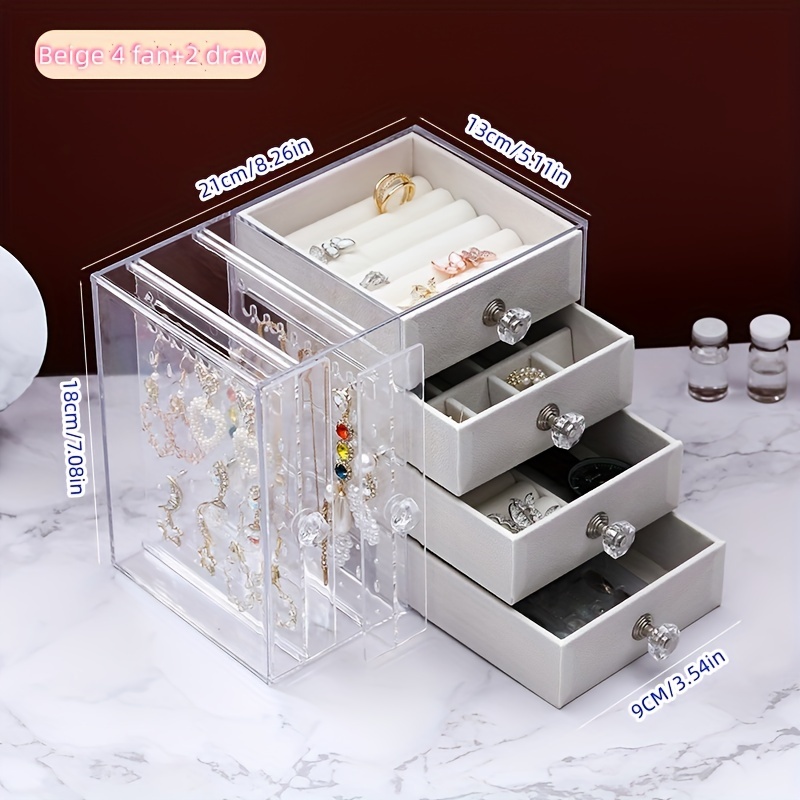 1pc drawer type jewelry storage rack transparent desktop earrings jewelry necklace storage display box dust proof jewelry hanger household multi functional storage organizer Product details 2