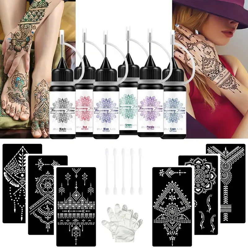 Kit De Tintas Para Tatuajes Temporales, Pigmento En Gel Resistente Al Agua  Y De Larga Duración