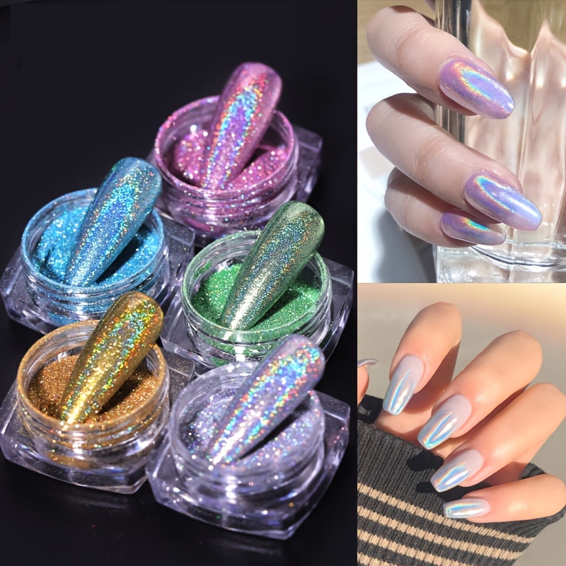 6 Colors Aurora Nail Powder Pigment Chrome Mirror Glitter Holographic