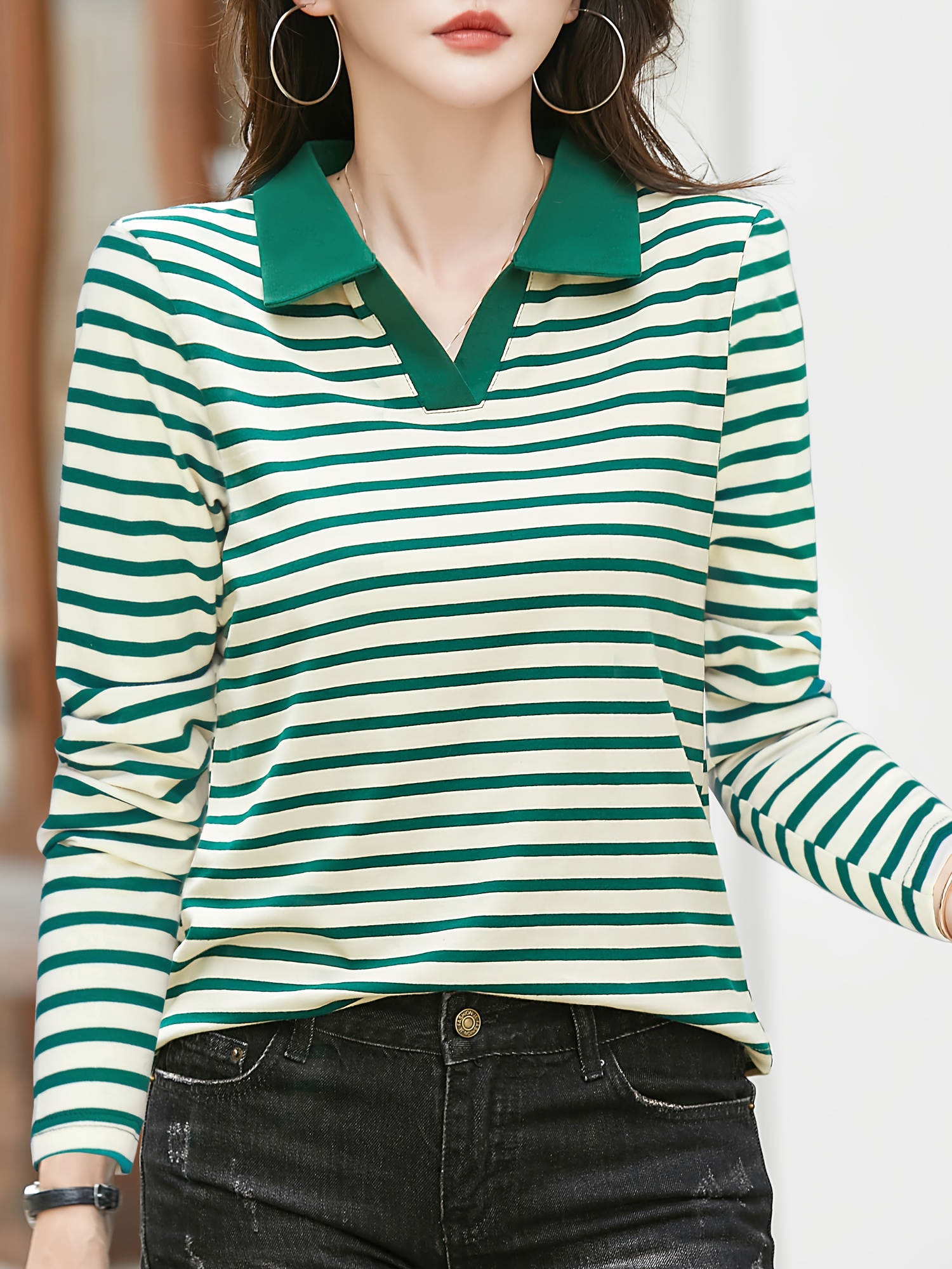 striped long sleeve polo shirt womens