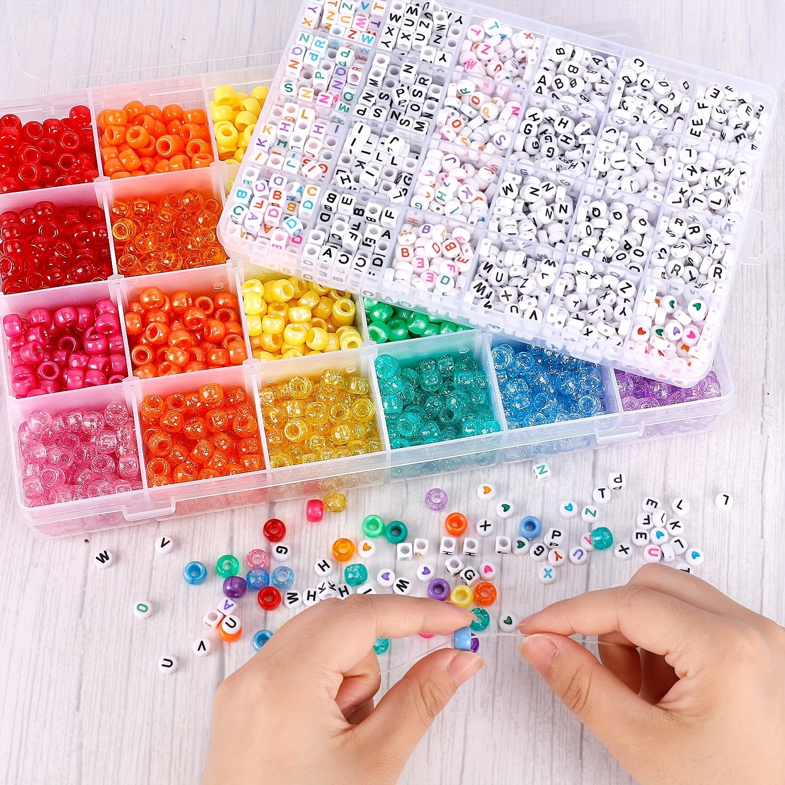 3960pcs Pony Beads for Bracelet Making Kit Plastic Rainbow Letter Meter  Elastic