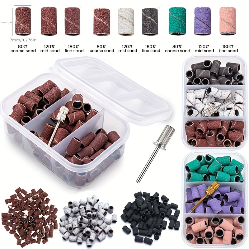 

76pcs Mounted Cylindrical Grinding Heads Abrasive Sleeves Sanding Cap Bands 80# 120# 180# For Nail Drill Manicure Tools