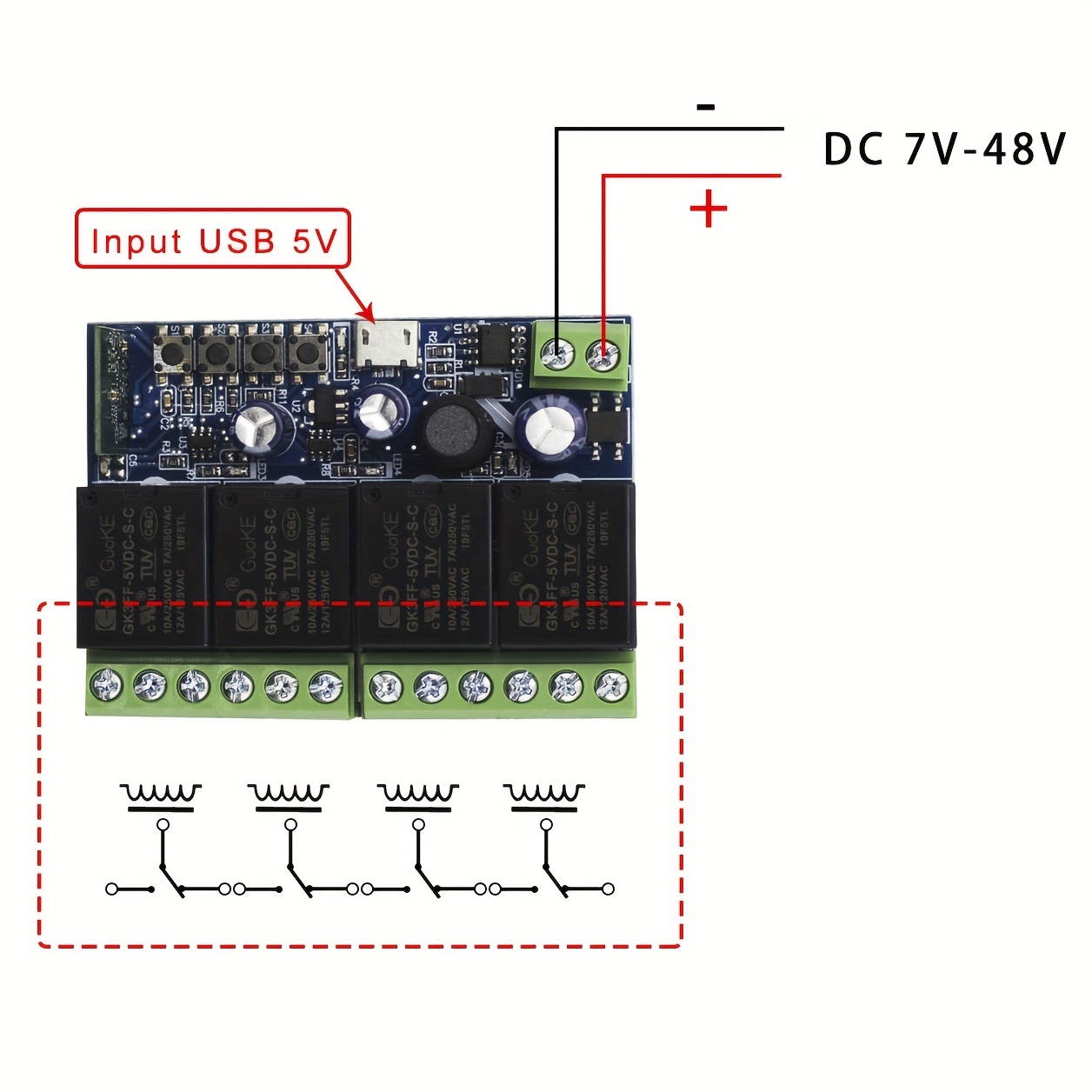 433.92mhz 6v 12v 24v 10a 4ch Relay Module Receiver Ev1527 - Temu