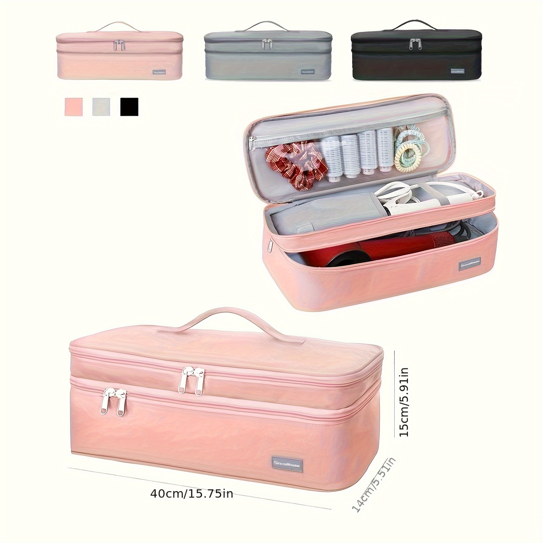  Bolso de viaje plegable de gran capacidad 3 en 1 expandible con  bolsa de cosméticos negra, rosa : Belleza y Cuidado Personal