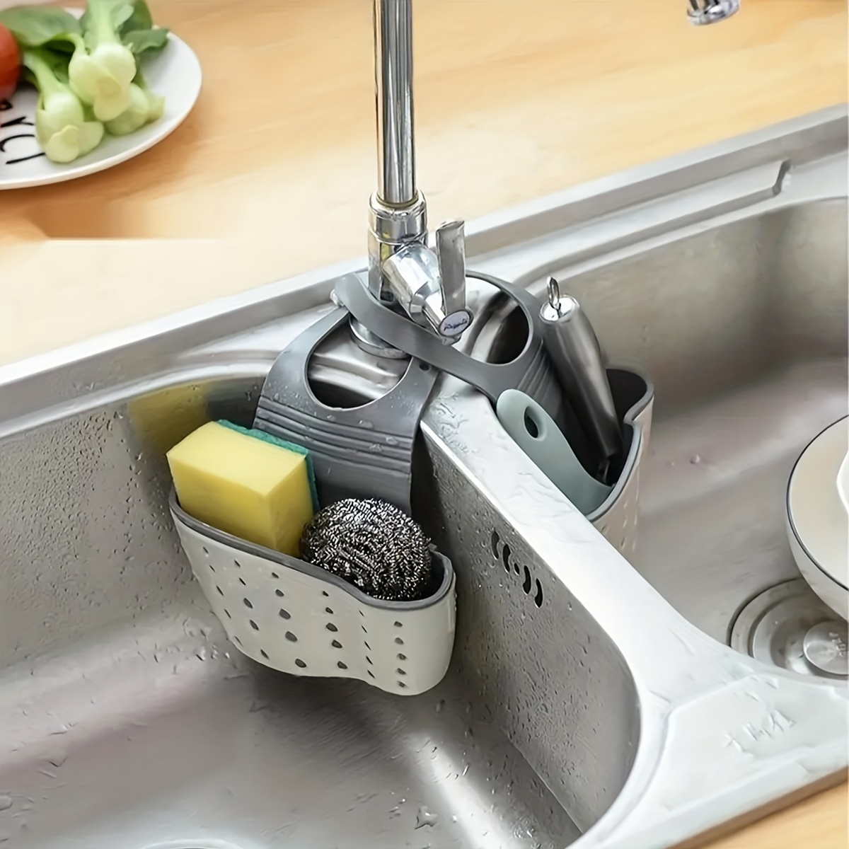 Kitchen Sink Drain Basket With Hanging Rod Tableware Drain - Temu