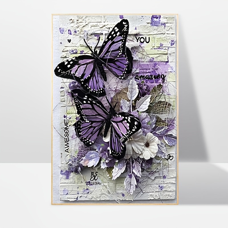 5d Diy Artificial Diamond Painting Two Purple Butterflies - Temu