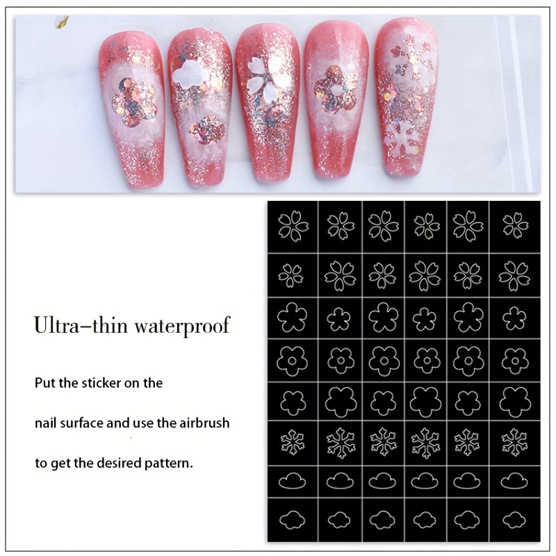 24 Sheets Airbrush Stencils Nail Stickers for Nails Heart Butterfly Flower  Moon Stars Hollow French Art Sticker Decals Printing Templates Stencil Tool