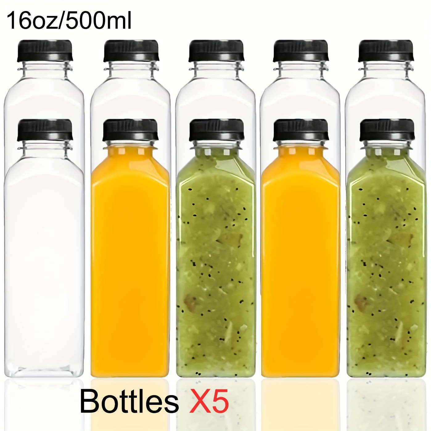 Plastic Juice Bottles - Square - Clear - 16oz. - 100 Count Box