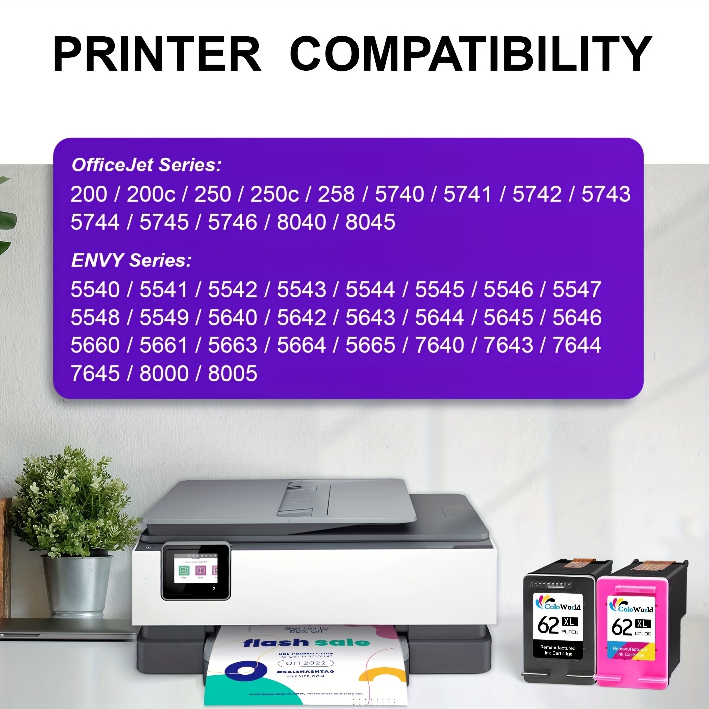 62XL Refillable Ink Cartridge Compatible for hp 62 For HP62 Envy 5640 5660  7640 5540 5544 5545 5546 5548 Officejet 5740 200