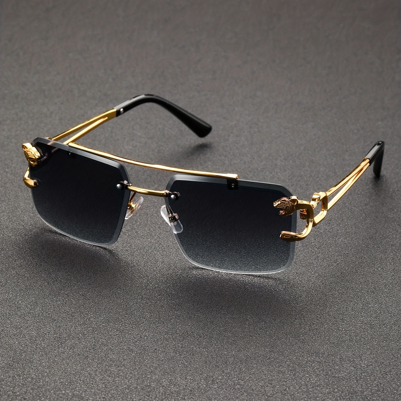 Mens Fashion Black Crystal Sunglasses Casual Rimless Square
