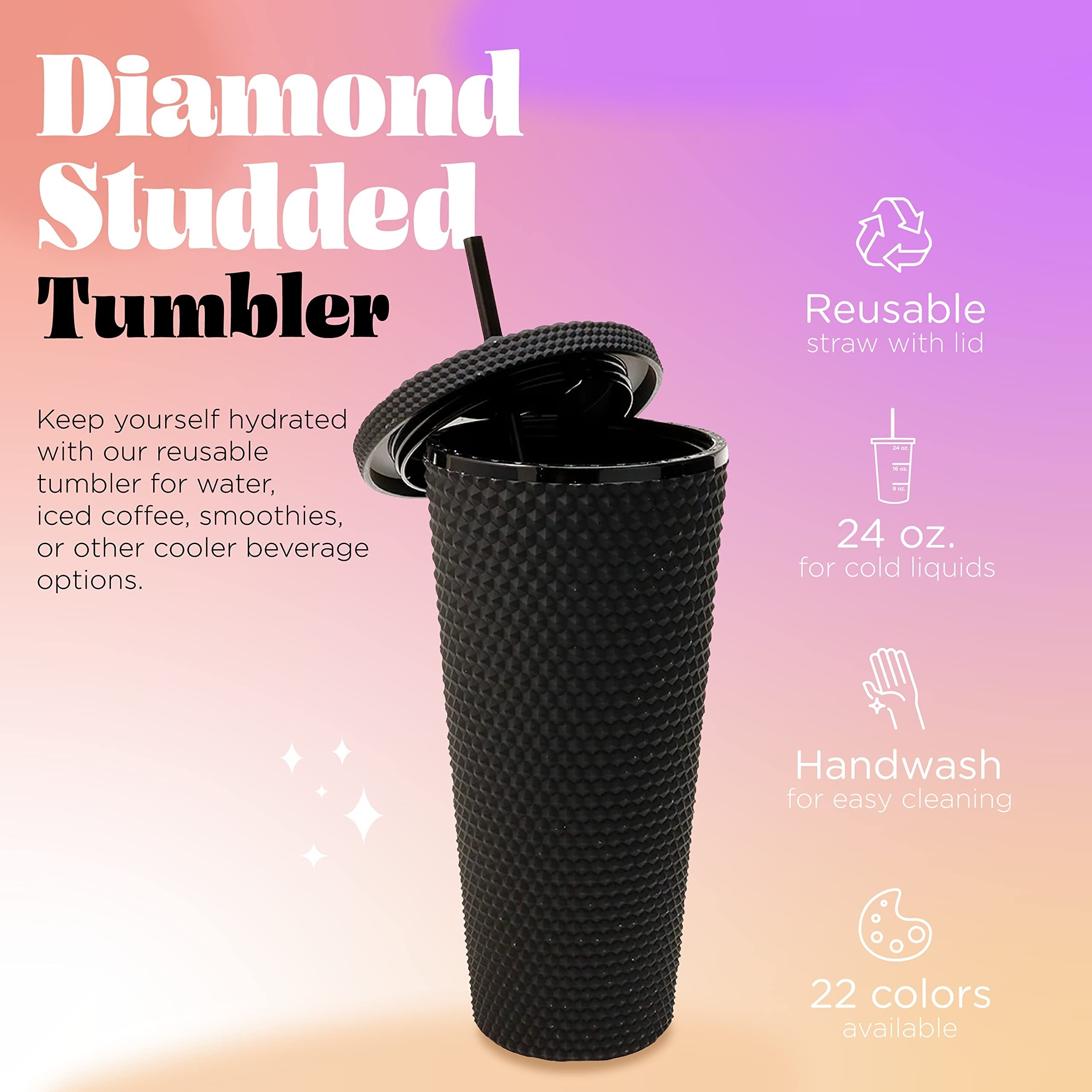 24oz Matte Studded Tumbler with Lid & Straw, Reusable BPA Free Plastic Water Bottle, Travel Friendly Water/ Iced Coffee/ Cold Brew/ Smoothie Textured