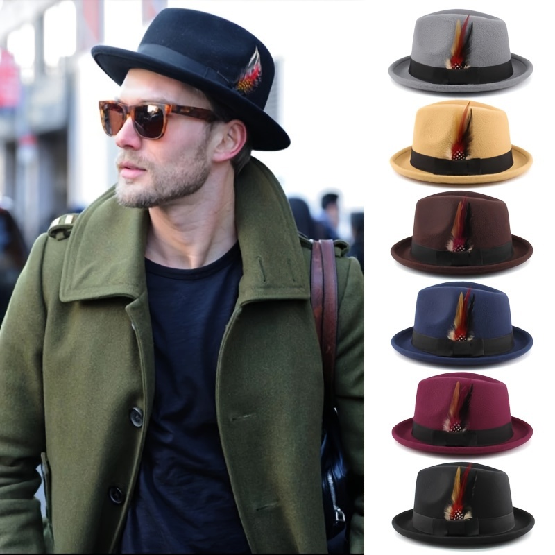 

British Style Gentlemen's Feathered Hat With Rolled Brim - A Thoughtful Gift For Middle-aged And Elderly Men