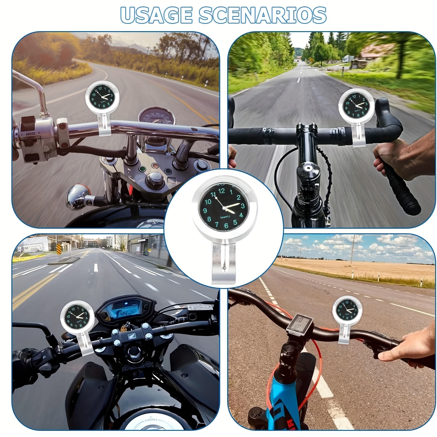 Montre d'horloge universelle pour moto guidon vélo étanche chrome horloge