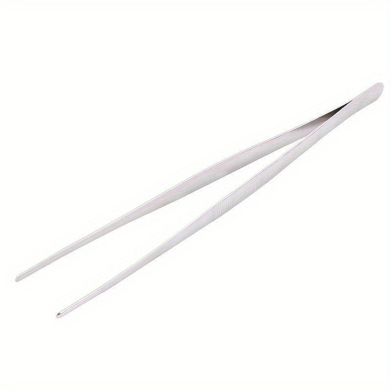 Silver Stainless Steel Long Food Tongs Straight Tweezers Kitchen Tool