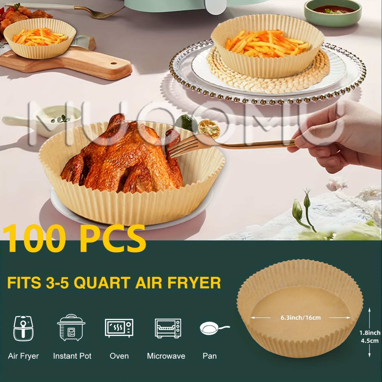 Air Fryer Liners Disposable 100PCS, 6.3-Inch Parchment Paper for Air Fryer,  Non