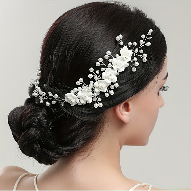 

1pc Elegant Faux Pearl Decor Hair Side Comb Flower Leaf Design Hairpiece Vintage Party Wedding Banquet Hair Accessories