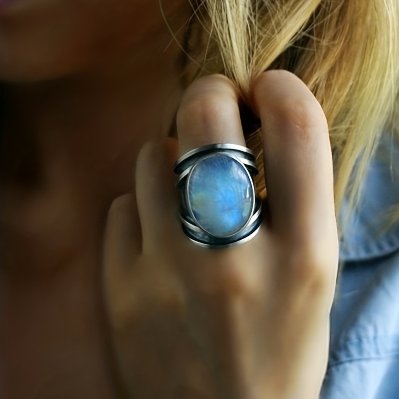 Chunky Silver Moonstone Ring, Unisex Design