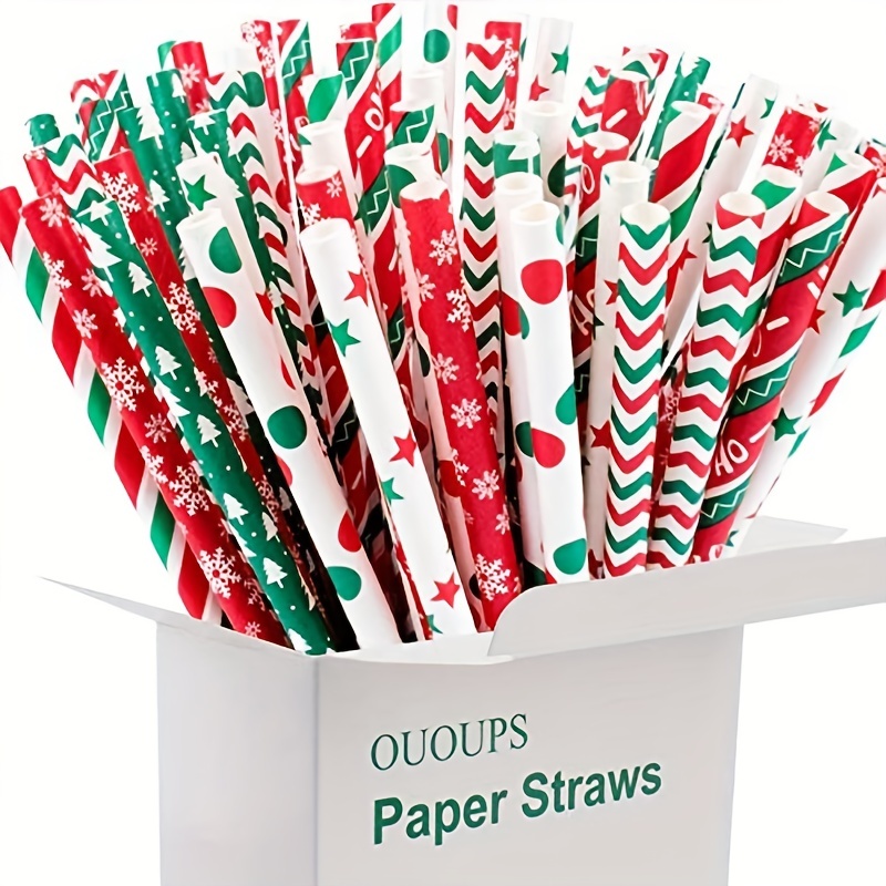 25pcs/bag Christmas Disposable Paper Straws Creative Mixed