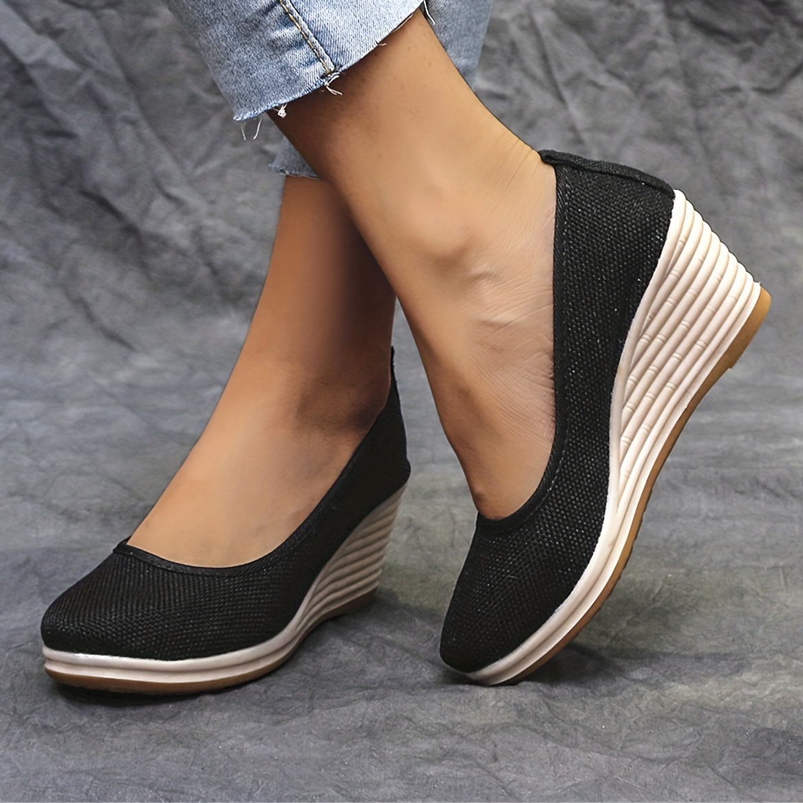 Women's Platform Wedge Heels, Comfortable Plush Lined Warm High Heels, Cozy  Slip On Thermal Shoes