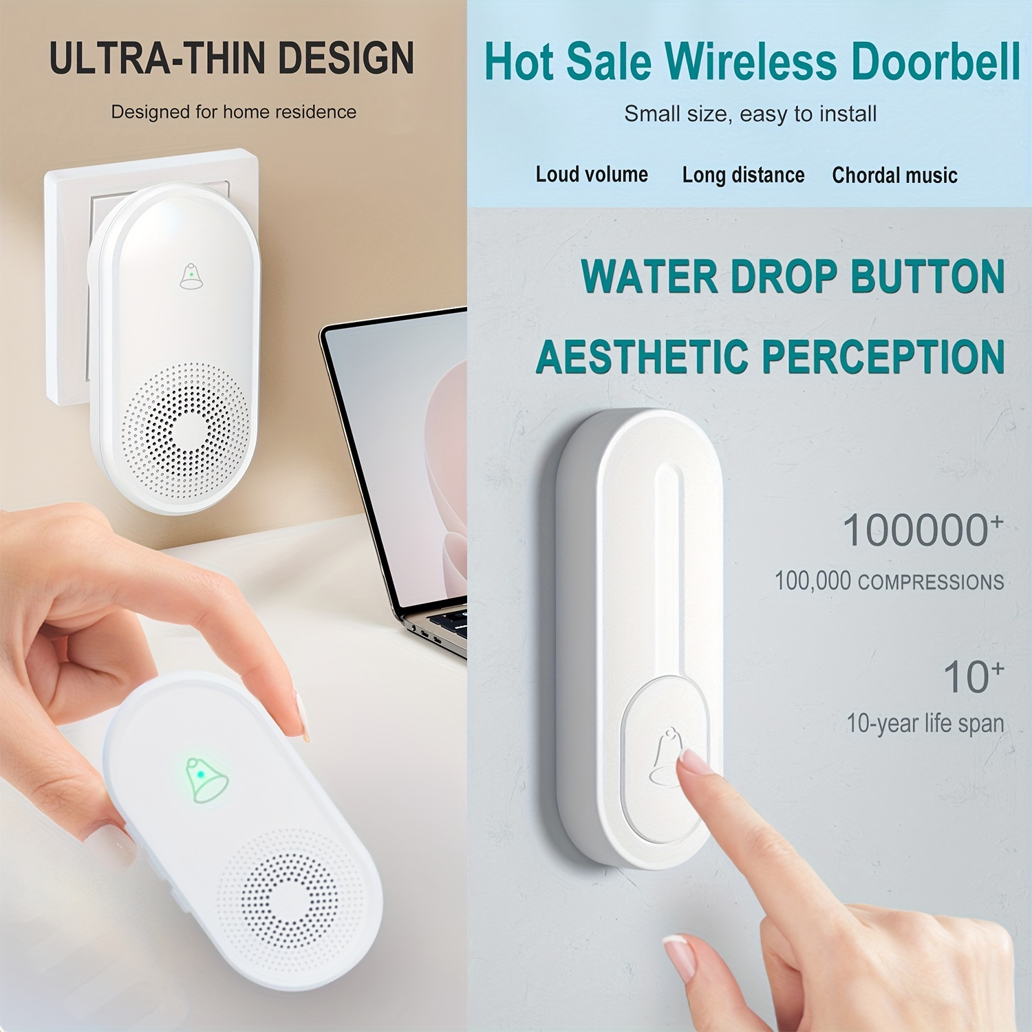 Wireless Doorbell Remote Button Door Bell Chime Kit UP to 1000
