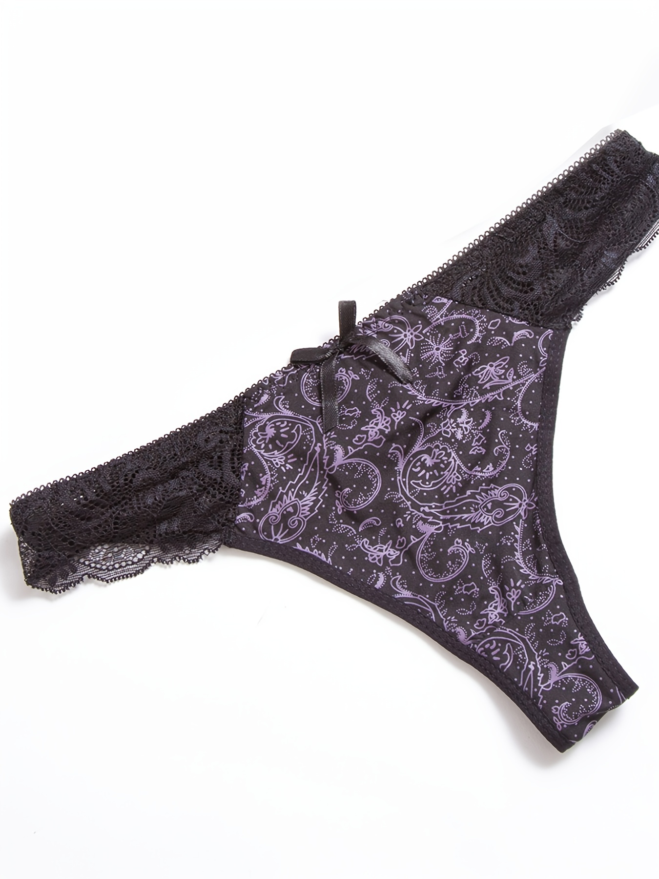 Women's Floral Lace Bow Hollow Thong Panties Breathable - Temu