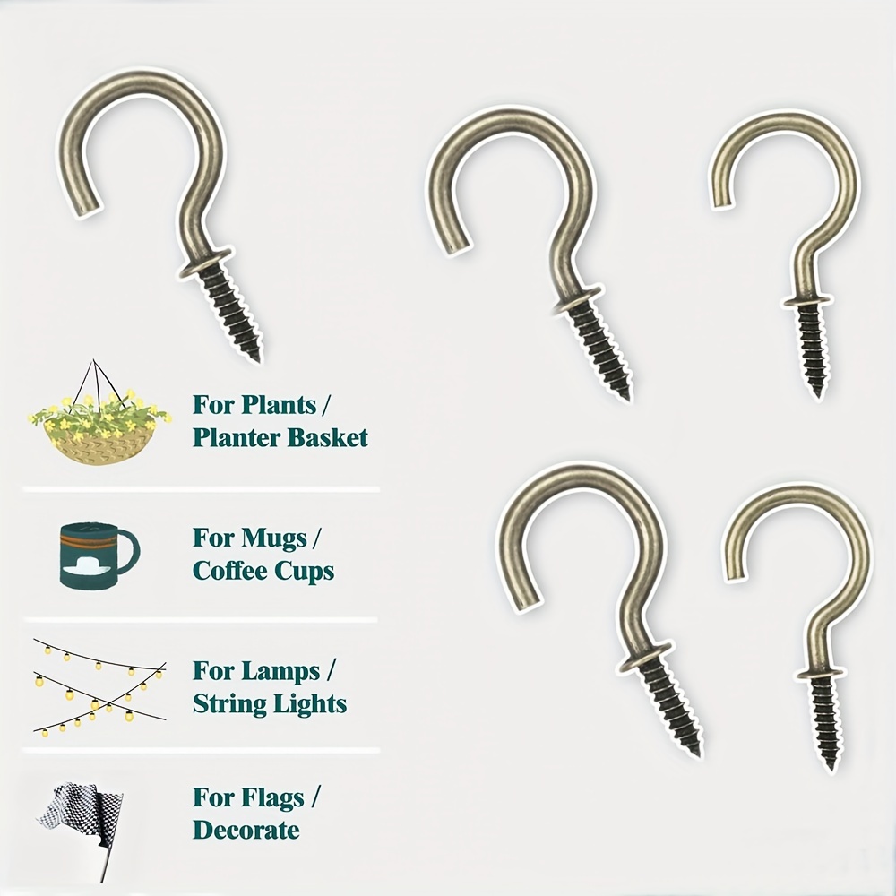 8/16pcs Screw Hooks, 1-1/2 Inch/2 Inch Bronze Cup Hooks, Screw In Mug  Hooks, Multi-Function Wall Hooks, Kitchen Hooks, Cup Hooks For Indoors  Outdoors