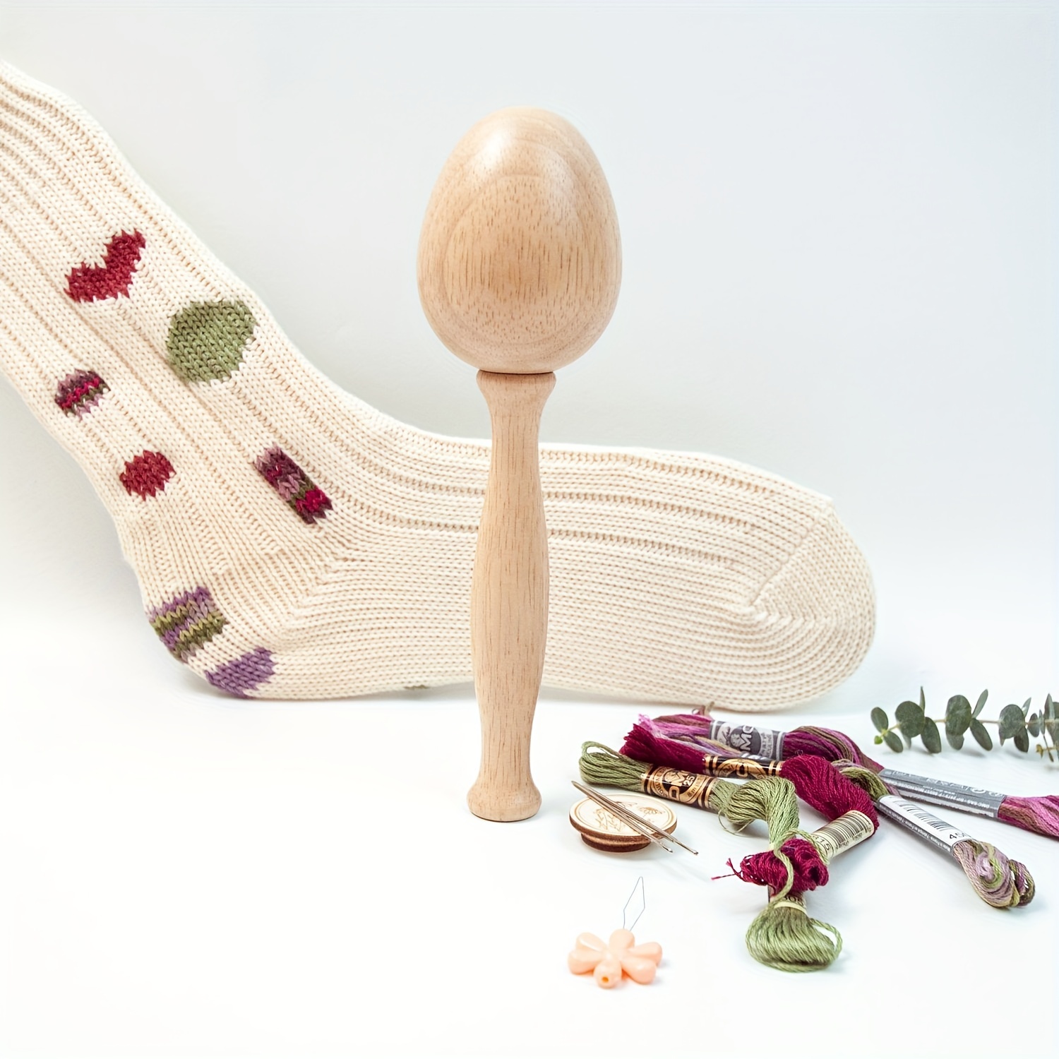 Darning Kit Wooden Darning Needle Set Darning Egg With Handle For  Hand-Sewing Patching Mending Socks Sweaters And Knits