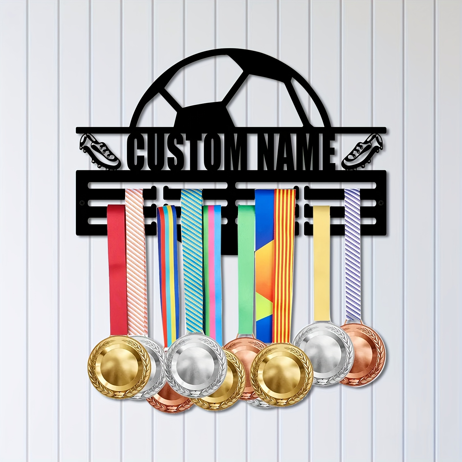 

1pc, Personalized Metal Medal Hanger With Custom Name, Decorative Art Medal Display Rack, Sports Awards Holder, Creative Wall Decor, Room Organizing Accessory