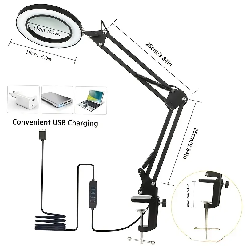 1pc magnifying glass with light magnifying glass desk lamp 8x magnifier led light reading lamps dimmable usb power foldable professional magnifiers table lights details 8