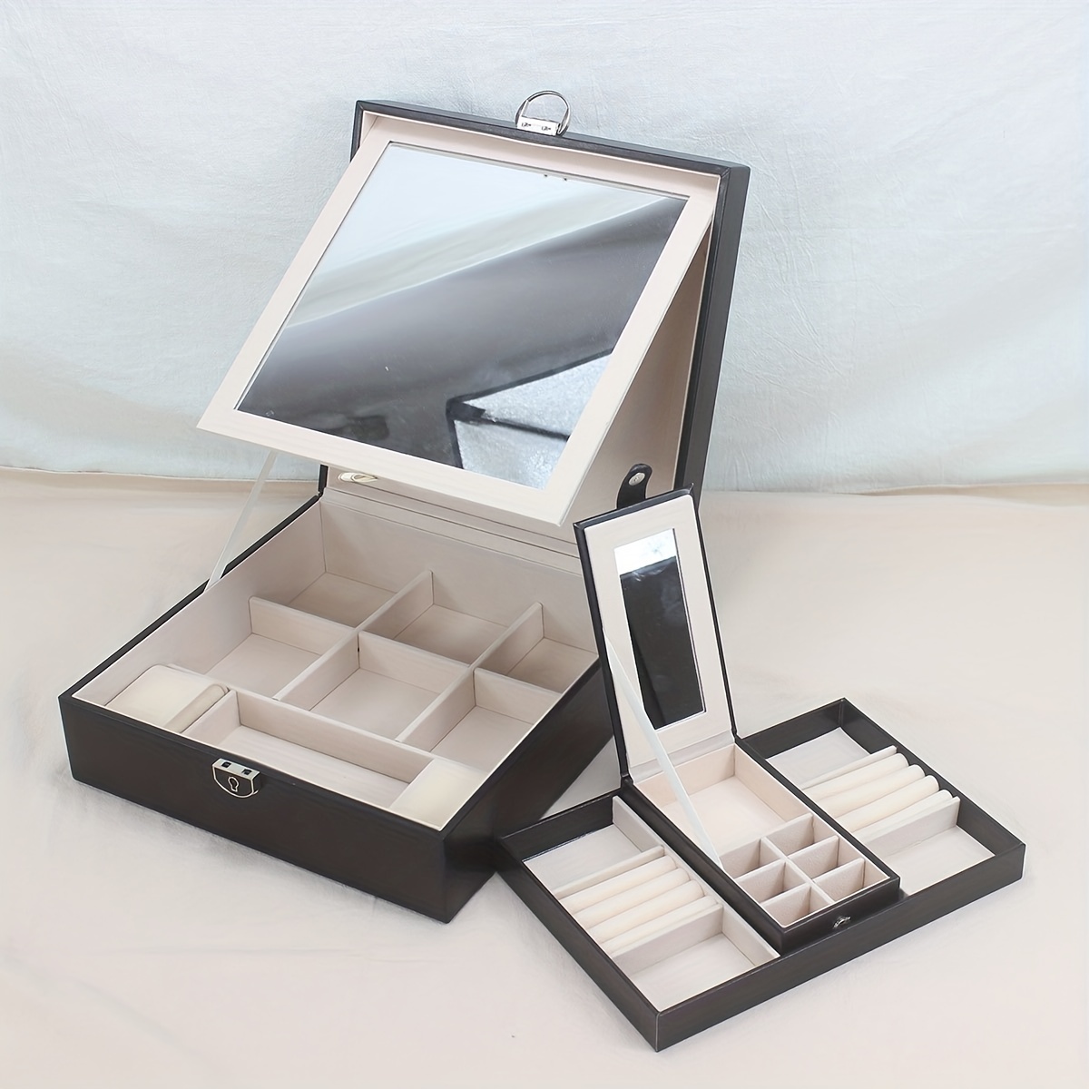 Large-capacity Jewelry Box Organizer With Mirror & Lock, Necklace Ring  Earring Storage Lockable Gift Box - Temu Bahrain