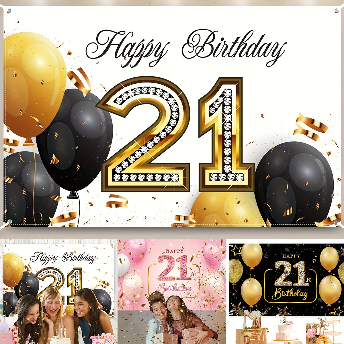 1 pieza 18 años Decoración de cumpleaños Banner , negro & rosa dorado foto  Fondo , elegante fiesta adorno Fondo, Mode de Mujer