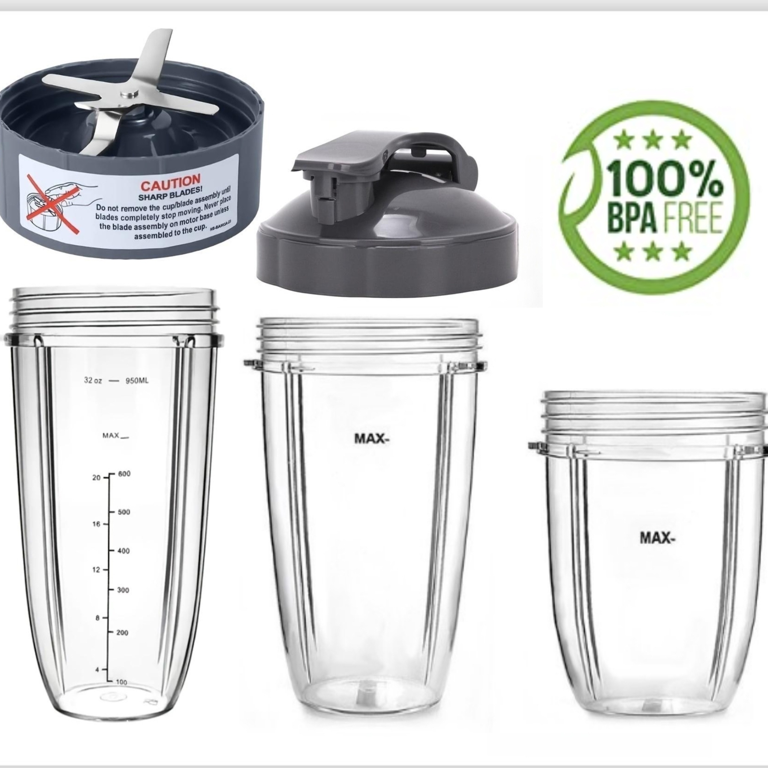 Replacement Cups For Nutri Ninja Blender- 18/24/32 oz Cups with Spout Lids