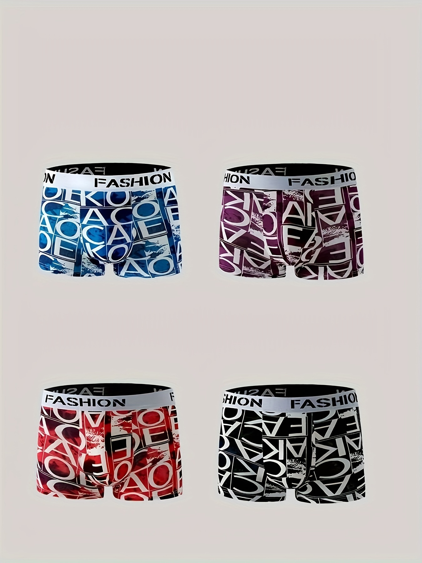 4pcs Men's Fashion Letters Print Breathable Comfy Boxer Briefs, Thin Ice  Silk Cool Quick Drying Boxer Trunks, Men's Underwear
