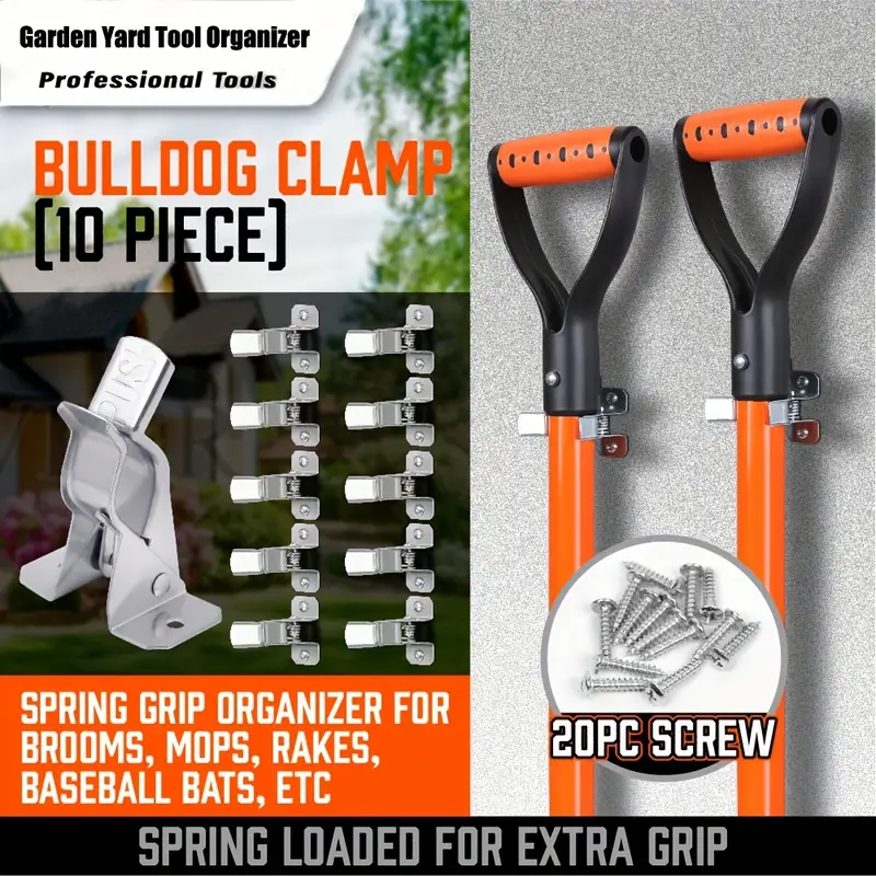 Bulldog Clamp Shovel Holder Wall Mount Outdoor - Garden Yard Tool Organizer  For Garage - Shed Organizers And Storage Hooks - Rake Rack - Tool Holder  And Hanger - For Brooms, Mops, Rakes, Etc. - Temu