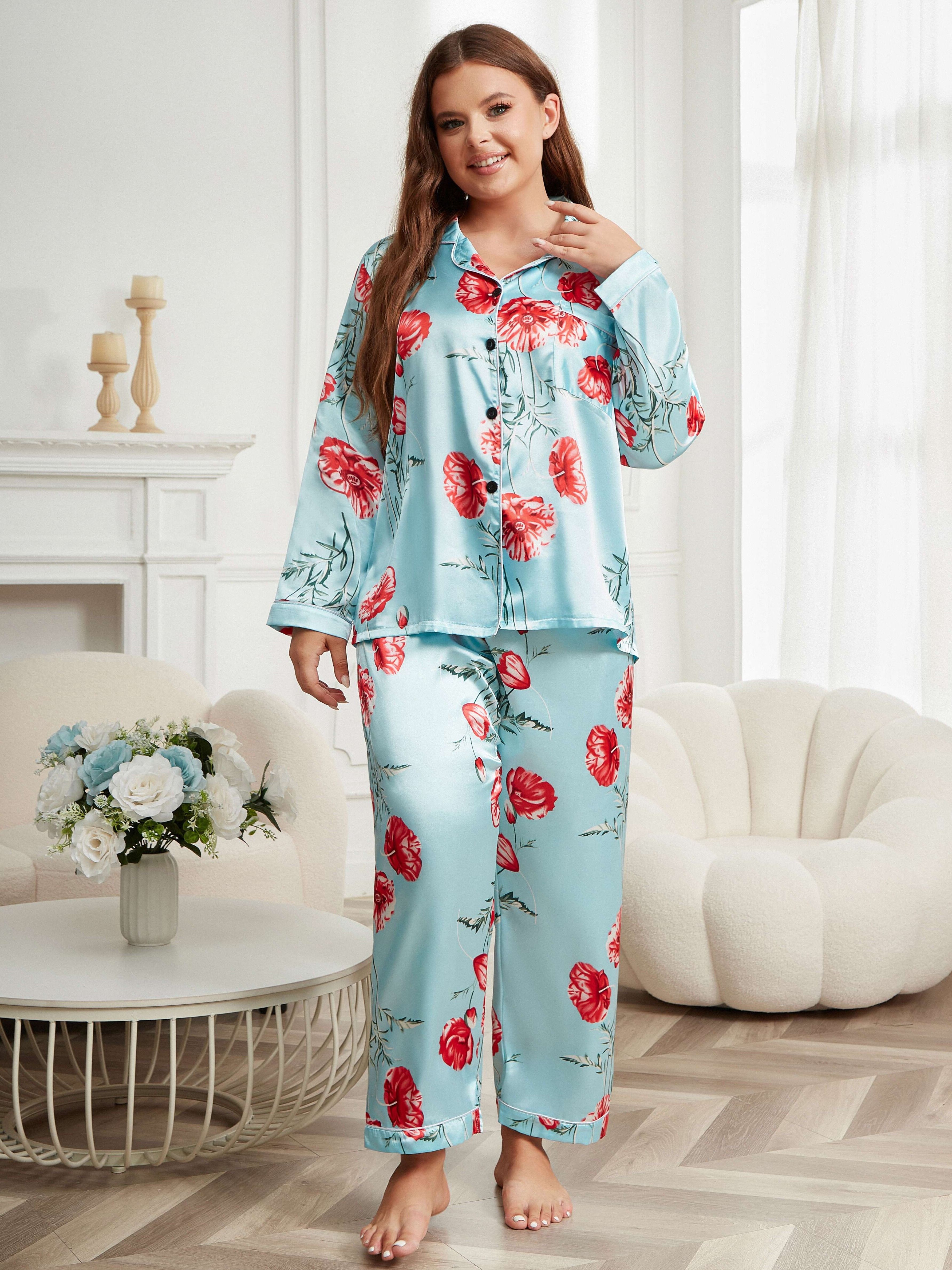 Pajama Sets for Women Two Piece Outfits Satin Pajamas Long Sleeve