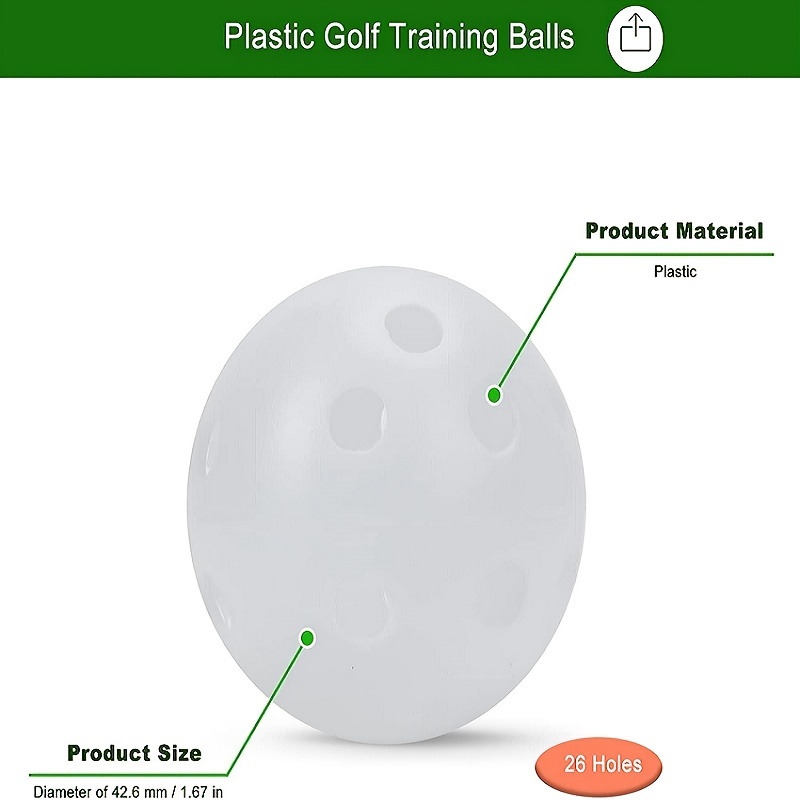 50 unidades/pacote Bolas de treinamento de golfe de plástico, equipamento de prática de swing para ambientes externos e internos, com 2 camisetas de golfe, acessórios de golfe