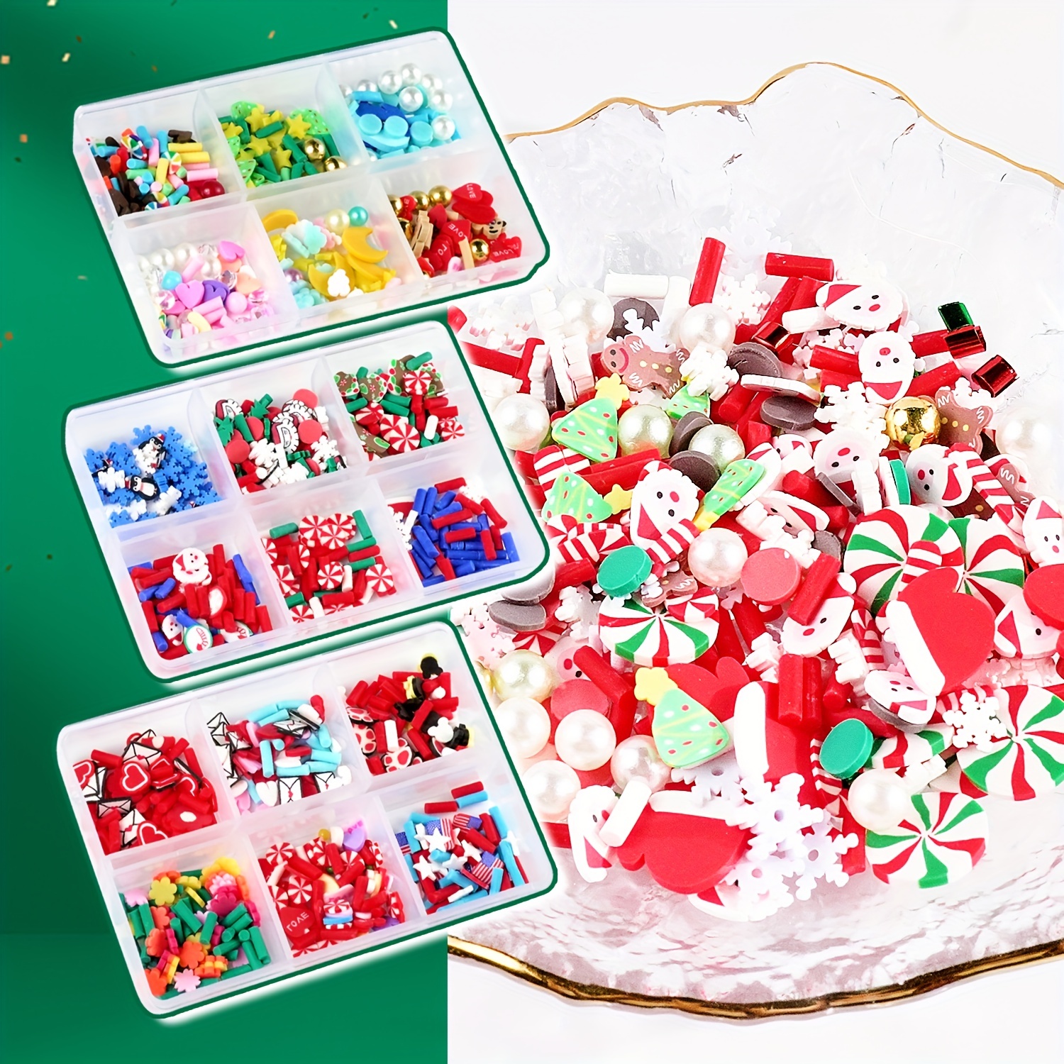 3d Christmas Nail Art Charms Kit Festive Styles Red White - Temu