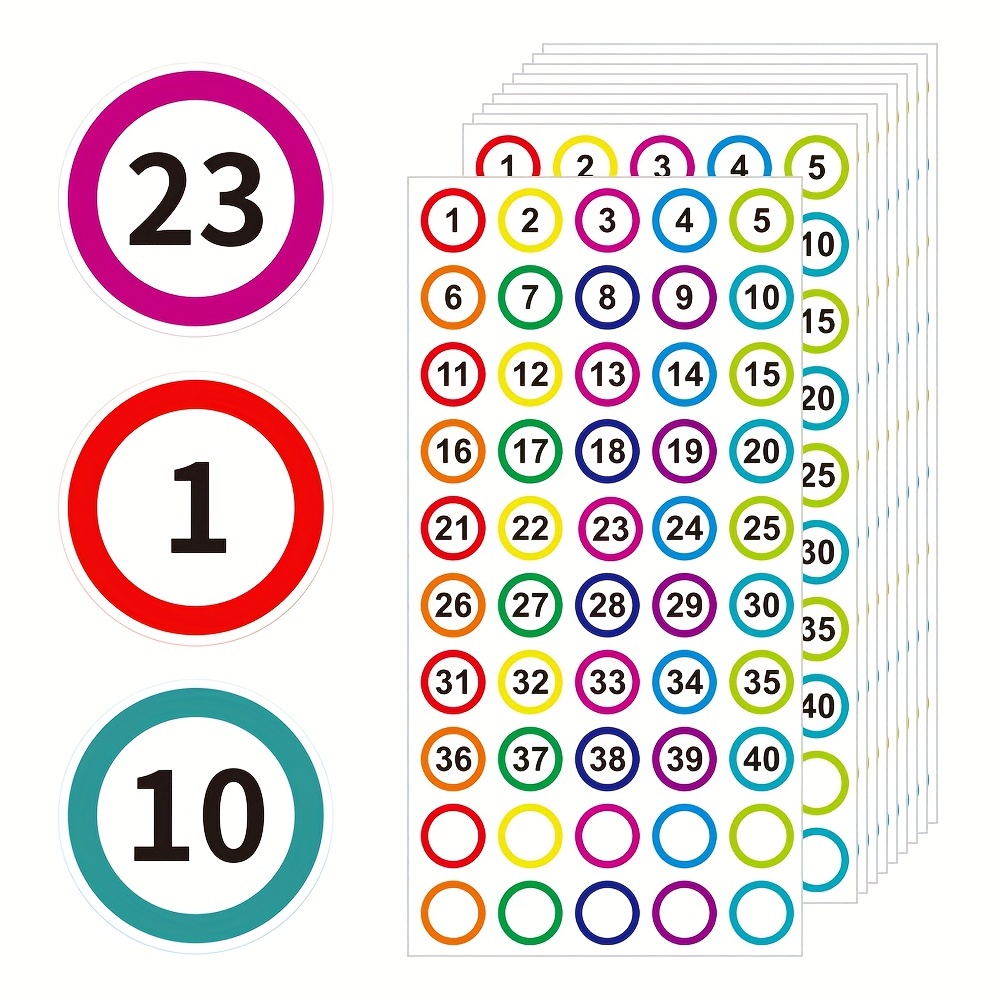 Polka Dot Number Stickers 1-50, 10 Sheets Waterproof Vinyl Labels for  School, Office, Home Organizing
