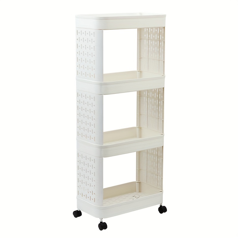 3-Tier Bathroom Storage Rack with Wheels, Plastic Rolling Utility Cart