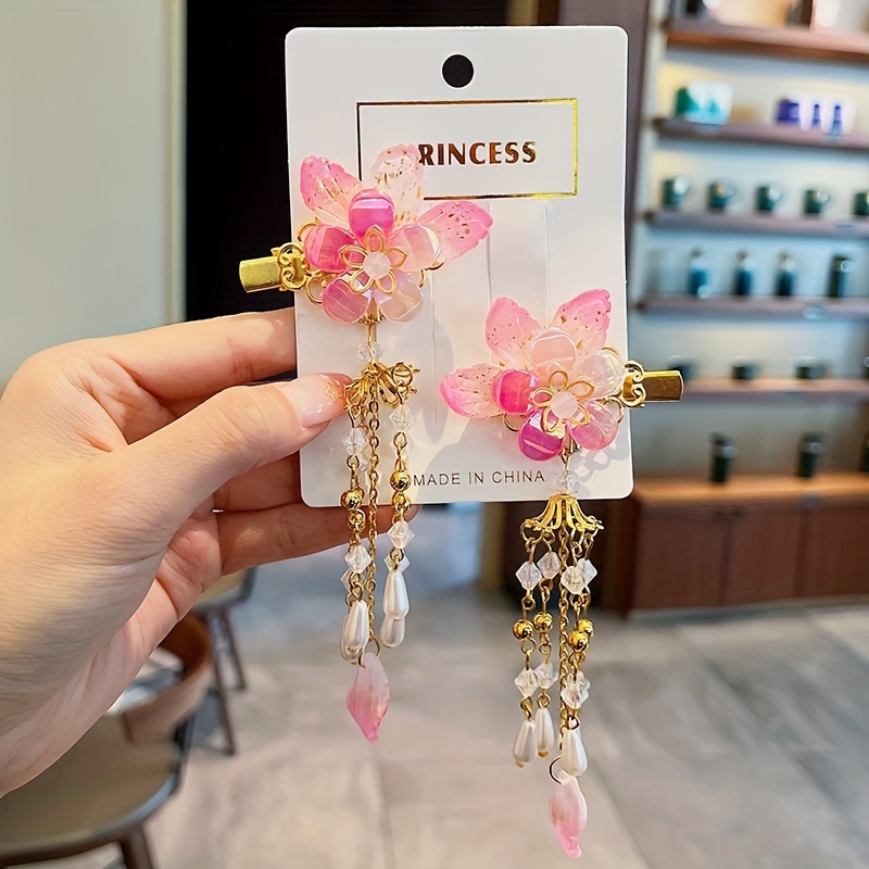 vintage traditional ancient style flower tassel hair clips  display picture 3