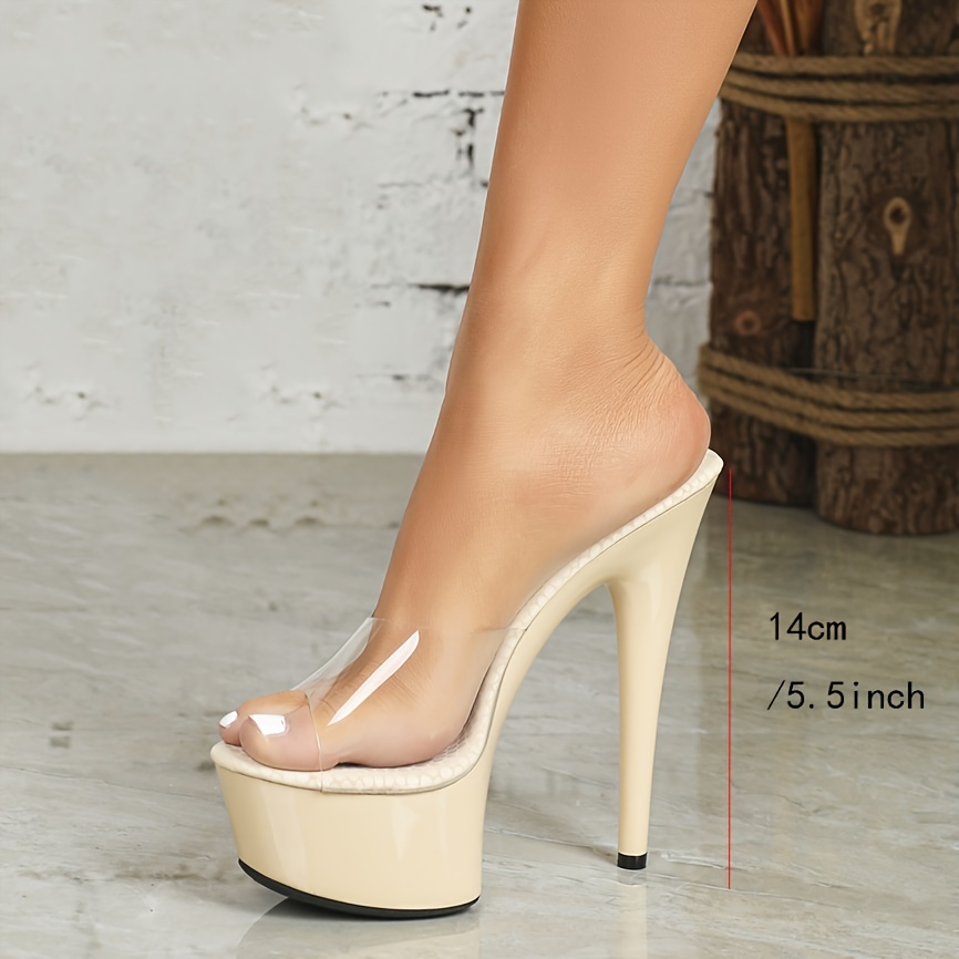 Women's Platform Super High Heels Transparent Vamp Peep Toe - Temu