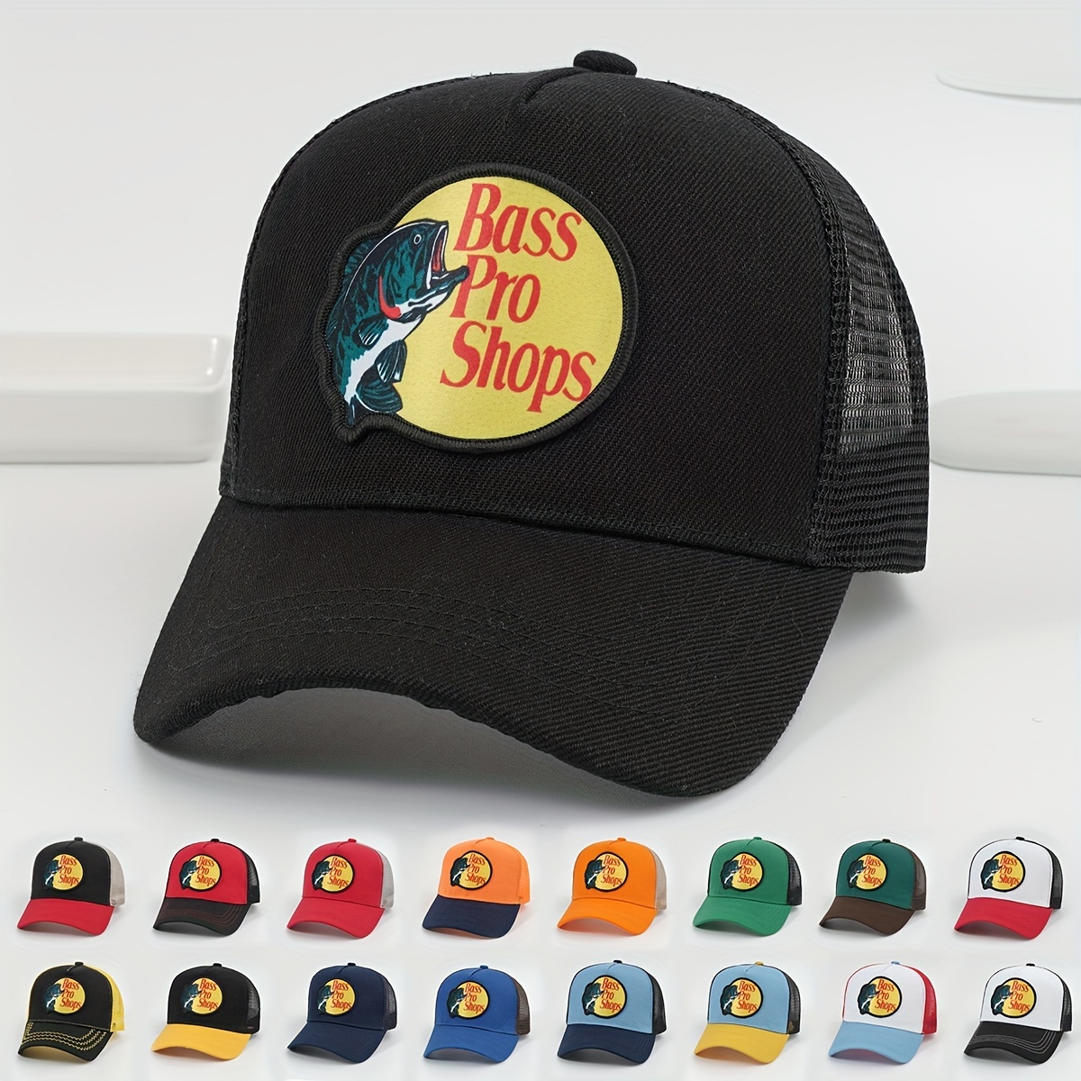 Bass Fish Printed Mesh Trucker Hat Solid Color Hip Hop - Temu