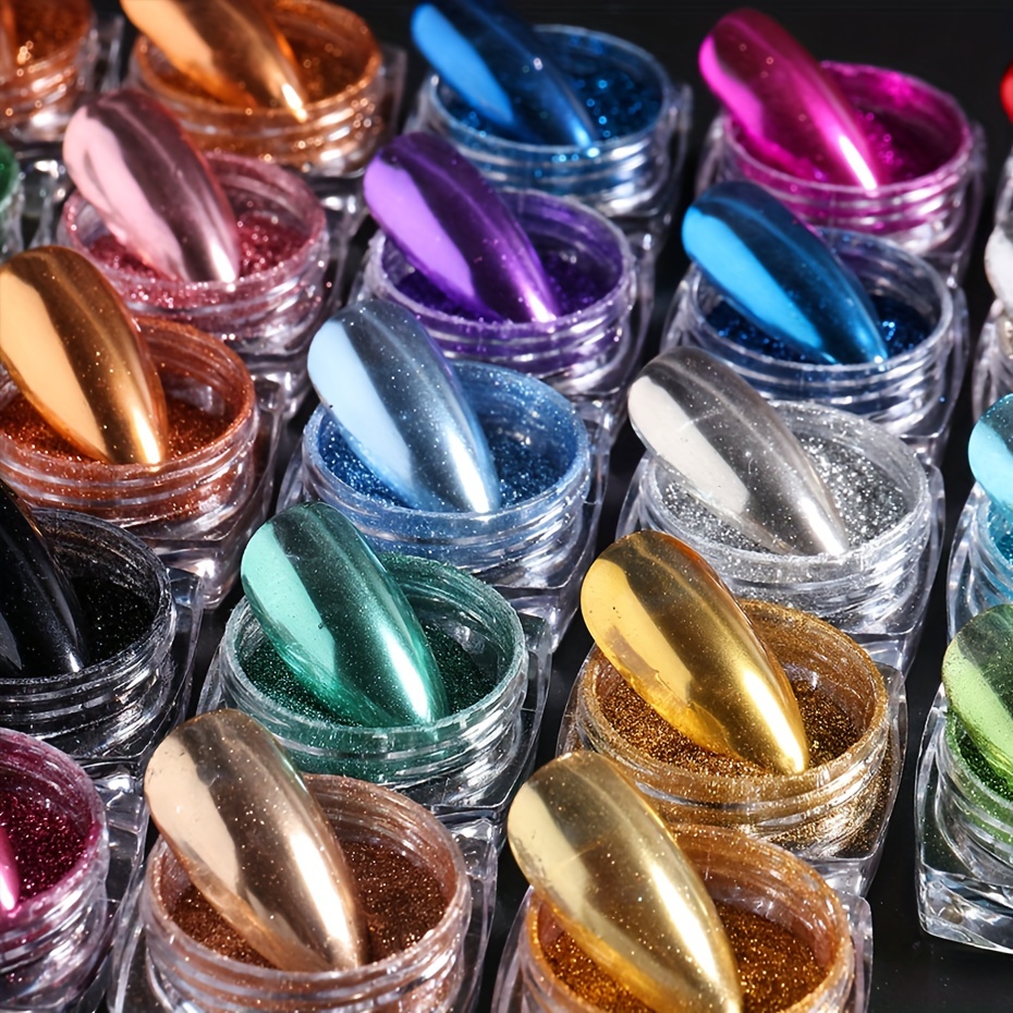 23 boîtes/ensemble Y2K style miroir magique poudre métal Chrome miroir  ongles paillettes Pigment pièces de luxe Nail Art décorations accessoires  de manucure, Mode en ligne