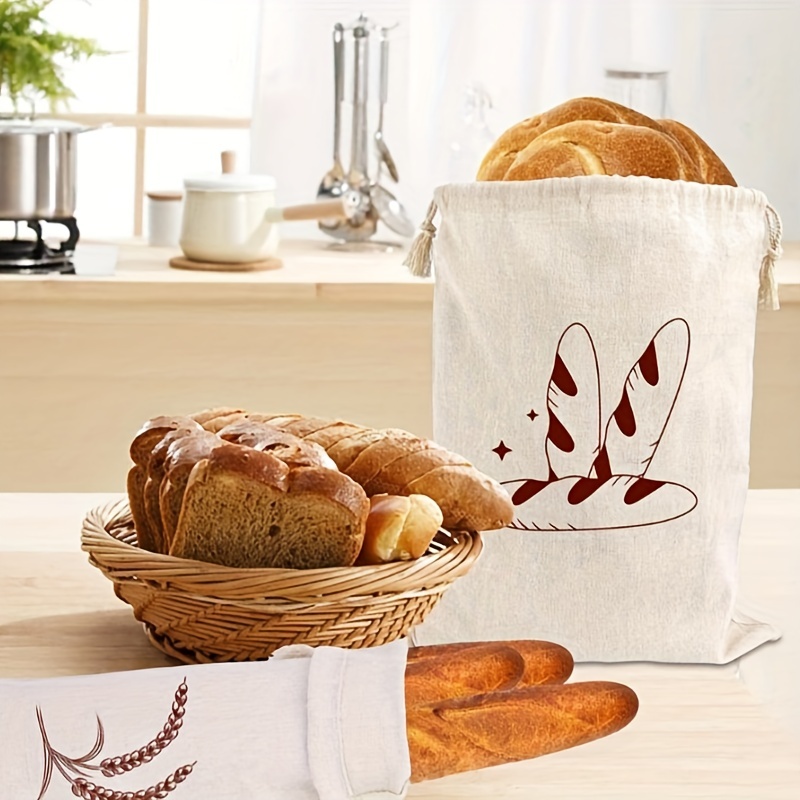 1 Pc Linen Bread Bag Baguette Reusable Drawstring Storage - Temu