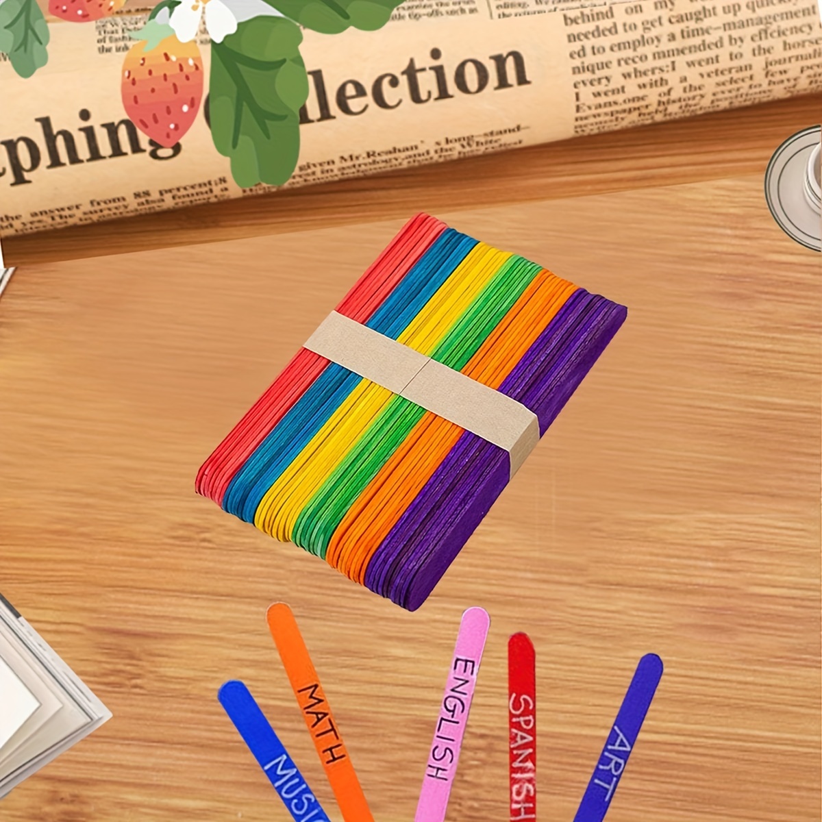 Colored Large Popsicle Sticks Handmade Diy Materials Wooden - Temu