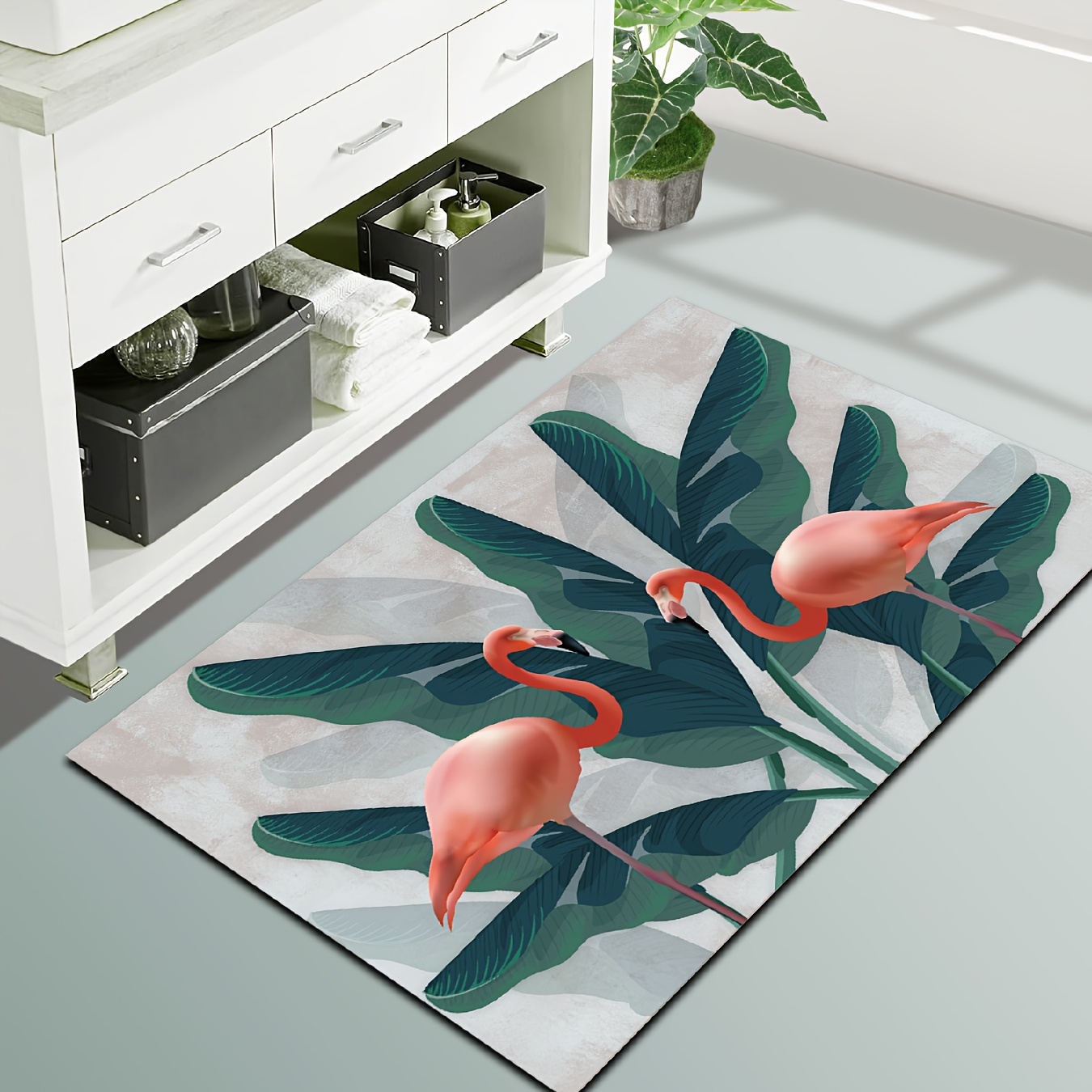 1pc Hd Printed Flamingo Design Door Mat, Cartoon Style Water