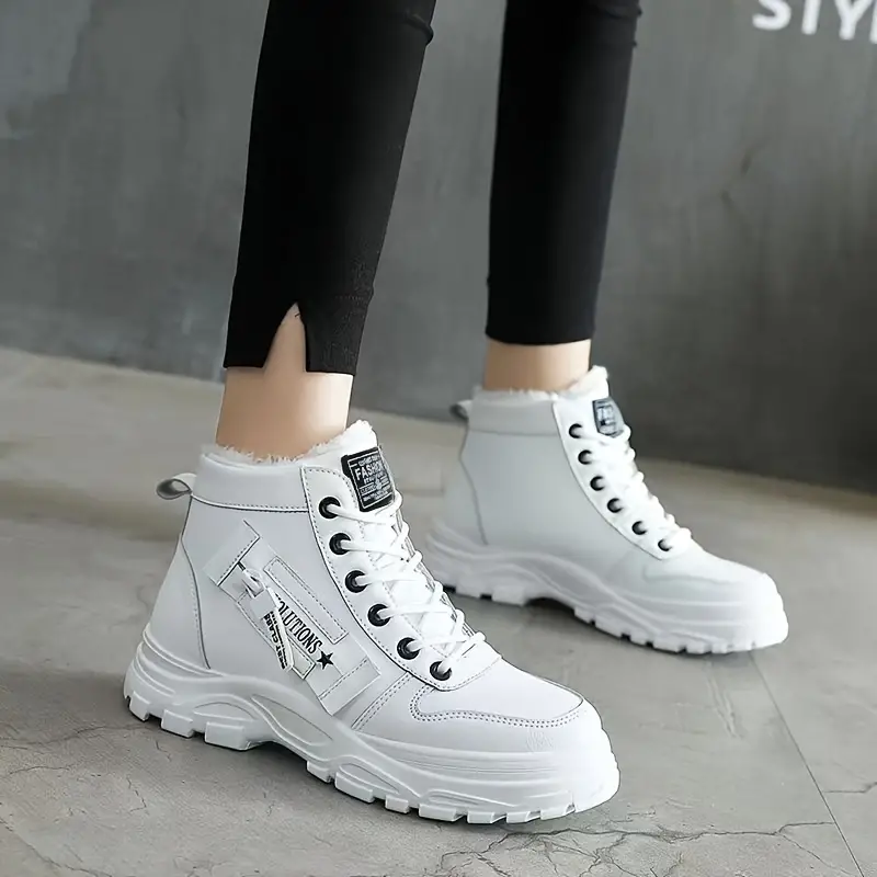 womens casual high top shoes winter plush lined warm shoes thick soled lace up sports shoes 4