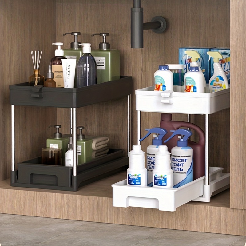 2 Tier Sink Organizer and Storage Rack with Hooks